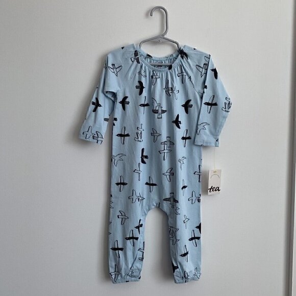 NWT Tea Collection Baby Girl Gathered Neck Seabirds print Romper - Picture 1 of 4